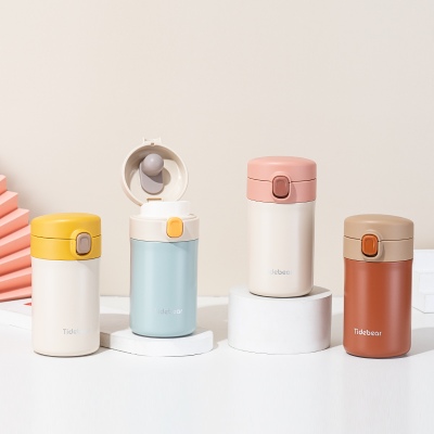 300ml时尚撞色系咖啡保温杯304不锈钢弹跳盖商务水杯