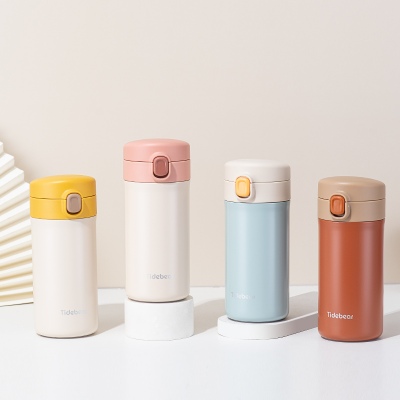 400ml时尚撞色系咖啡保温杯304不锈钢弹跳盖商务水杯