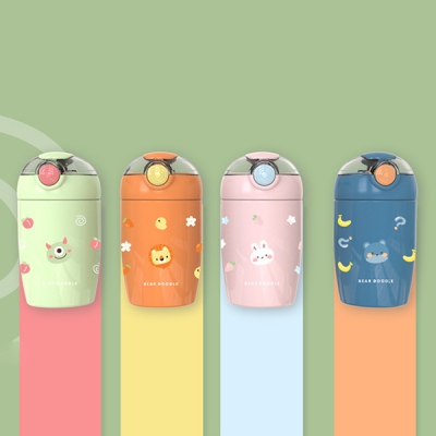 280ML萌兽出没弹跳吸管保温杯304不锈钢小清新水杯子