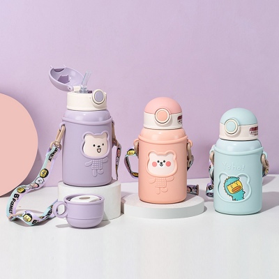 450ML B-Family儿童保温杯一杯两盖吸管水壶送贴纸