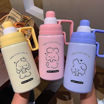 880ML幸运动物畅饮保温壶卡通可爱大容量吸管保温杯