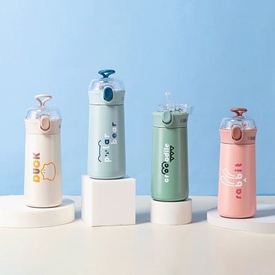 350ML乐酷文字动物吸管保温杯304不锈钢便携水杯子