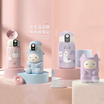 380ML创意潮玩智能温显保温杯316不锈钢儿童吸管杯