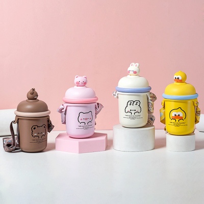 350ML动物联盟公仔保温杯小清新可爱卡通水杯（背带）