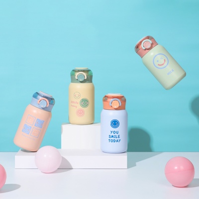 350ML英文笑脸系列保温杯304不锈钢学生情侣水杯子