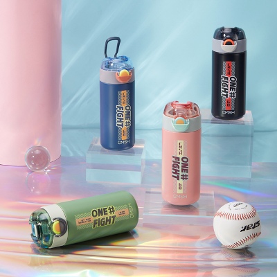 340ML潮流英文弹盖保温杯吸管杯便携304不锈钢水杯