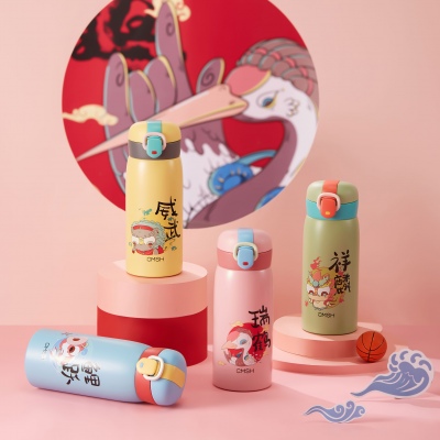 390ML中国风创意瑞兽系列国潮保温杯弹跳盖弹跳盖水杯