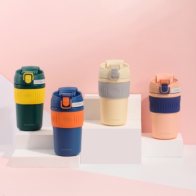 480ML北欧风双饮口咖啡杯304不锈钢男女士商务保温杯