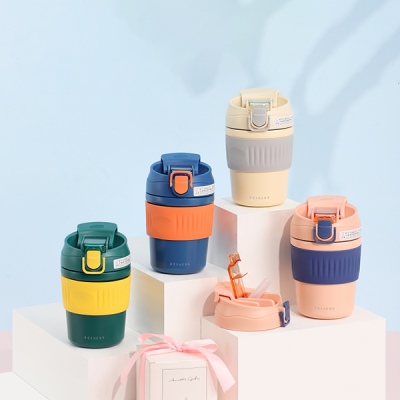 350ML北欧风双饮口咖啡杯304不锈钢男女士商务保温杯