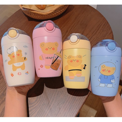 300ML可爱小熊系列保温杯便携随手弹盖式吸管学生杯