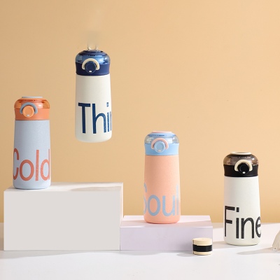 300ML英文撞色款汉慕思保温杯304不锈钢清新弹盖水杯