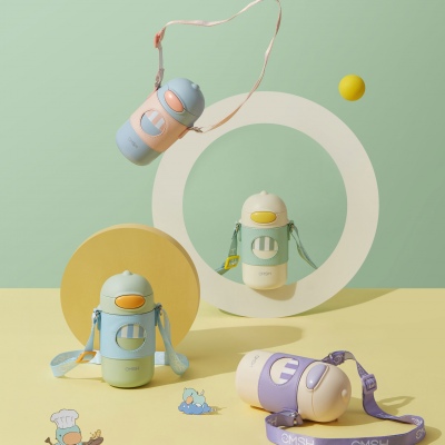 320ML316不锈钢萌趣背带保温杯弹跳盖儿童杯（贴纸）