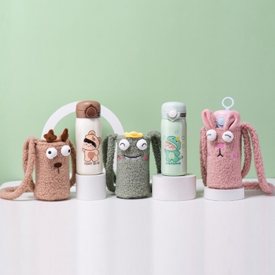 350ML美乐大眼萌毛绒套保温杯304不锈钢吸管水杯