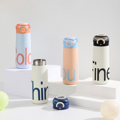 350ML英文撞色款汉慕思保温杯304不锈钢清新弹盖水杯