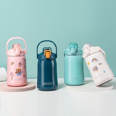 980ML大容量提手瘦腰保温杯304不锈钢弹跳盖便携水杯