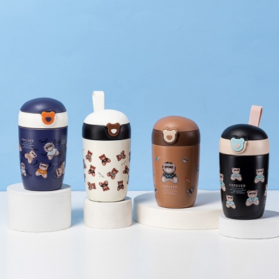 320ML墨镜熊弹盖吸管保温杯304不锈钢学生情侣随手杯