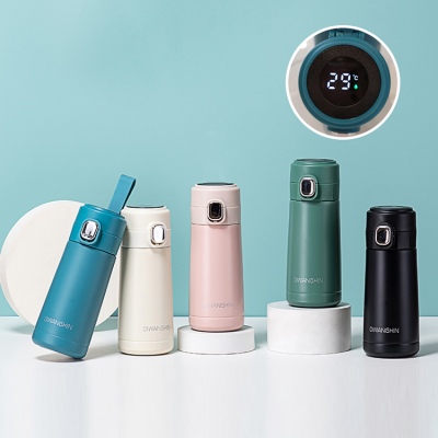 360ML温显弹盖保温杯男女304不锈钢带茶漏商务礼品杯