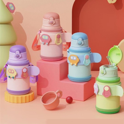 500ML卡通小飞船皮套儿童保温杯304不锈钢吸管杯