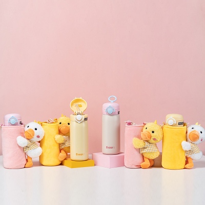 350ML美乐柯尔鸭毛绒套保温杯304不锈钢可爱吸管杯