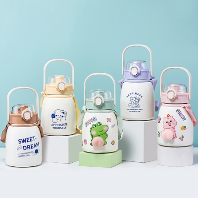 850ML线条动物网红吨吨保温杯304不锈钢可爱便携大肚杯