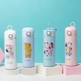 420ML创意涂鸦吸管保温杯304不锈钢便携提手杯子