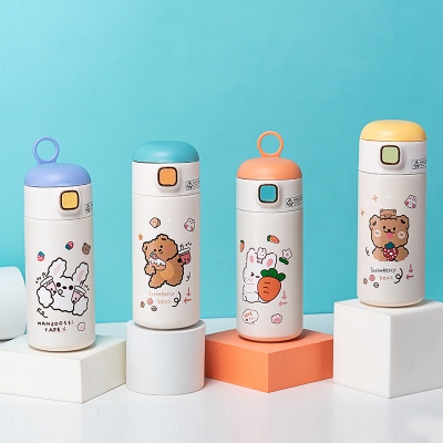 350ML吃货兔熊吸管保温杯304不锈钢小清新弹跳盖水杯