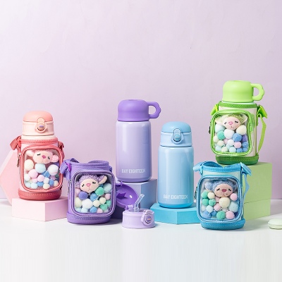 500ML透明小书包儿童壶304不锈钢一杯两盖保温杯