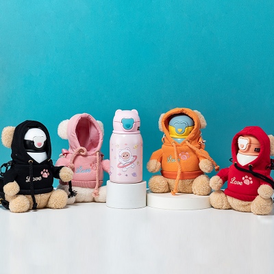 450ML卫衣小熊单盖儿童保温杯316不锈钢可爱吸管杯