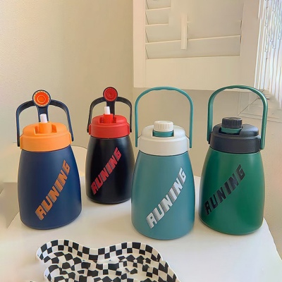 1200ML时尚潮酷大肚保温杯304不锈钢便携大容量吸管杯