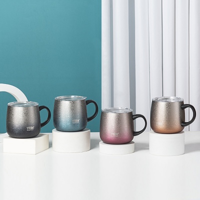 355ML大肚马克保温杯304不锈钢带手柄商务办公咖啡杯