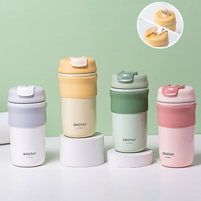 500ML尚泰两用咖啡保温杯316不锈钢双饮口商务水杯