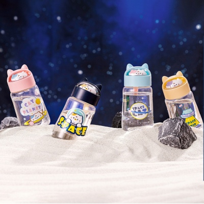 330ML太空猫猫塑料杯可爱小清新学生便携提绳随手杯