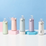 350ML乐酷Happy透明盖吸管保温杯304不锈钢便携水杯