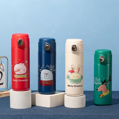 400ML卡通圣诞保温杯304不锈钢弹跳盖节日礼品杯子