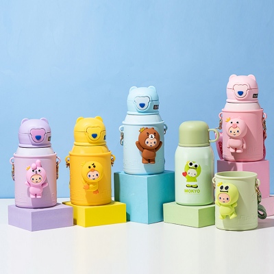 450ML皇冠猴叫叫儿童保温杯316不锈钢一杯双盖儿童壶