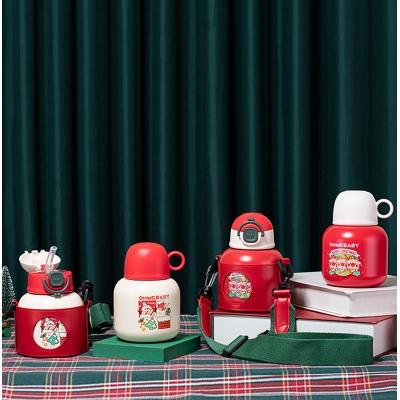 480ML卡通圣诞款背带保温杯316不锈钢弹跳盖大肚杯