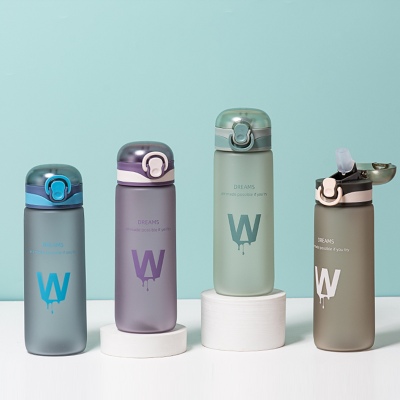 600ML个性简约磨砂弹盖塑料杯创意随手杯便携学生杯子