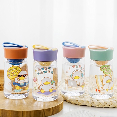 340ML鸭鸭日常塑料杯简约清新带茶隔学生便携随手杯