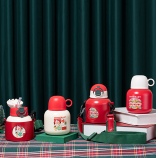 480ML卡通圣诞款背带保温杯316不锈钢弹跳盖大肚杯