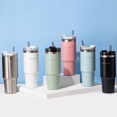 890ML大容量12#咖啡杯304不锈钢车载保温杯带吸管