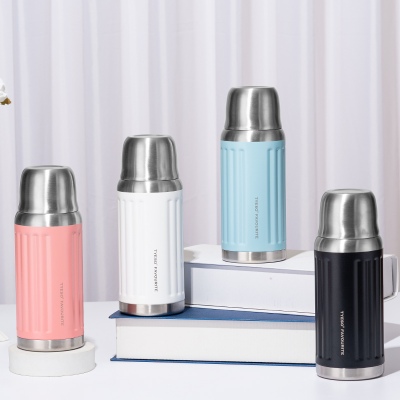 500ML大容量经典条纹水瓶304不锈钢直身保温杯