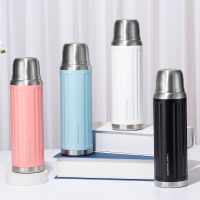 750ML大容量经典条纹水瓶304不锈钢直身保温杯