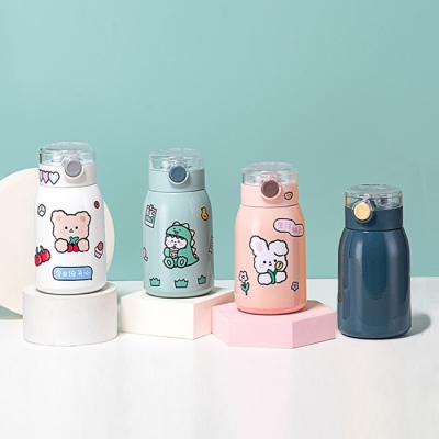 450ML创意潮玩系列贴纸保温杯学生可爱便携吸管水杯