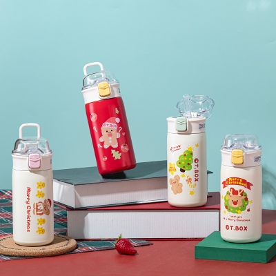 350ML圣诞系列保温杯304不锈钢弹跳盖便携随手杯