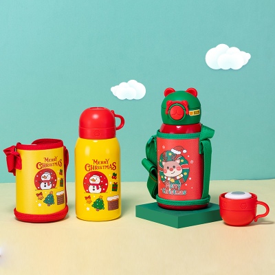 600ML卡通圣诞款儿童保温杯316不锈钢一杯两盖儿童壶