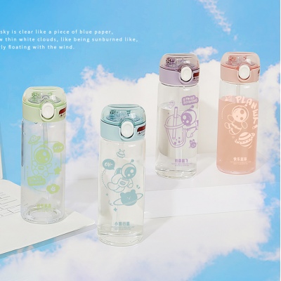 420ML漫游星际吸管玻璃杯感温变色时尚便携随手杯