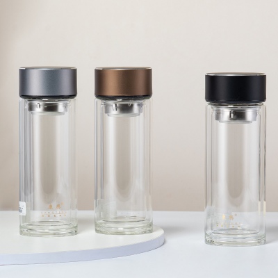 360ML简约商务玻璃杯男士双层泡茶水杯办公礼品杯子