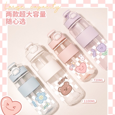 720ML可爱指挥官塑料杯大容量便携吸管水杯（TPE袋）