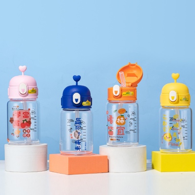 350ML万柿胜意系列吸管玻璃杯清新可爱学生便携水杯