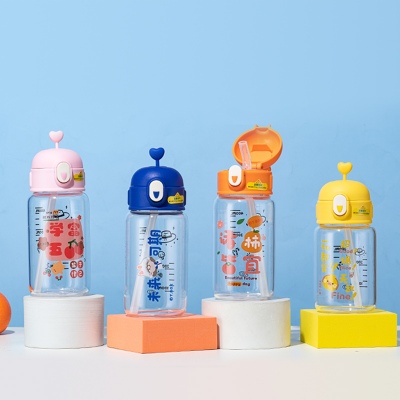 450ML万柿胜意系列吸管玻璃杯清新可爱学生便携水杯